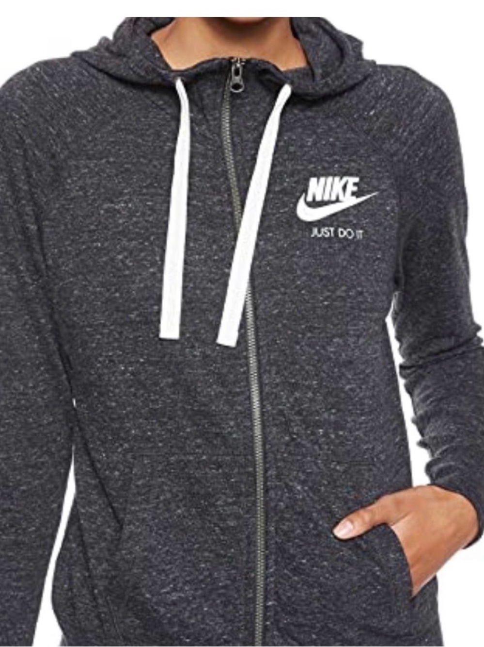 Nike Women's Lightweight Charcoal Gray Full-Zip Hoodie with White Logo -  XS